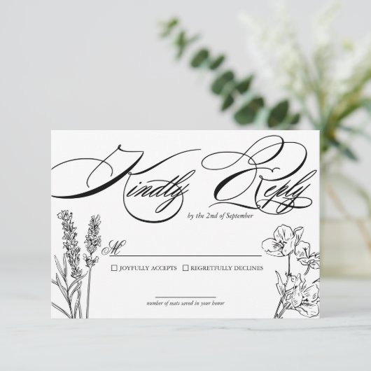 Wildflower Elegant Wedding RSVP-kaart RSVP Kaartje (Staand voorkant)