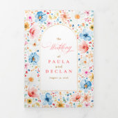 Wildflower Elegante Boho Garden Trouwfoto Drieluik Uitnodiging