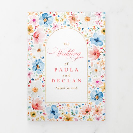 Wildflower Elegante Boho Garden Trouwfoto Drieluik Uitnodiging