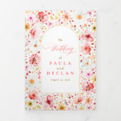 Wildflower Elegante Boho Garden Trouwfoto Drieluik Uitnodiging (Cover)