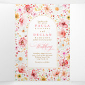 Wildflower Elegante Boho Garden Trouwfoto Drieluik Uitnodiging (Binnenkant midden)