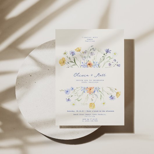 Wildflower Elegante Floral Periwinkle Wedding Kaart