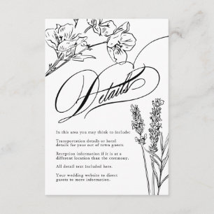 Wildflower Elegante Gotische Huwelijksdetails Enve Informatiekaartje