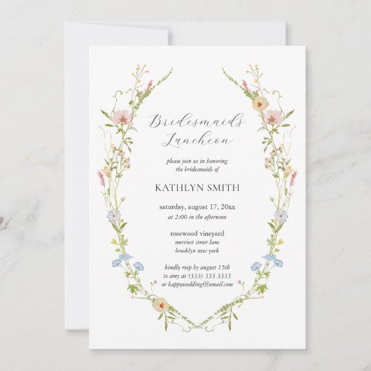 Wildflower Elegante Moderne Bruidsmeisjes Luncheon Kaart (Voorkant)