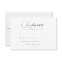 Wildflower Elegante Olijfgroen Wedding RSVP Kaart