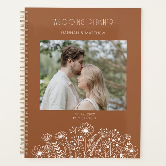 Wildflower Elegante Terracotta Boho Fotobruiloft Planner (Voorkant)
