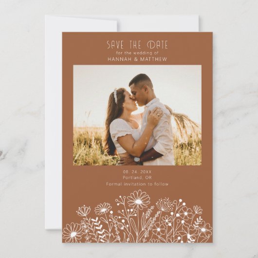 Wildflower Elegante Terracotta foto bruiloft Save The Date (Voorkant)
