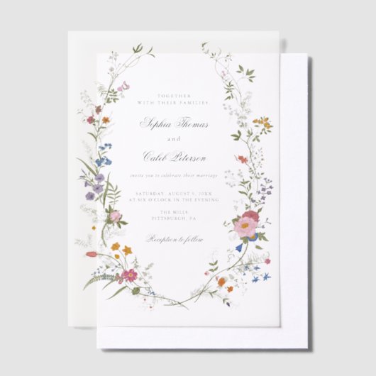 Wildflower Elegante Vintage bruiloft uitnodiging (Offset)