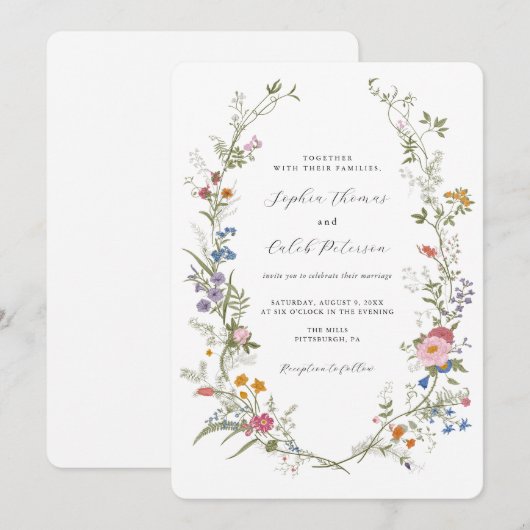 Wildflower Elegante Vintage bruiloft uitnodiging (Voorkant / Achterkant)