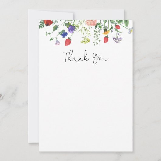 Wildflower en aardbeien Dank u Bedankkaart (Voorkant)