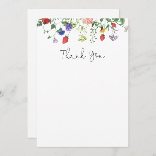 Wildflower en aardbeien Dank u Bedankkaart (Voorkant / Achterkant)