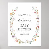 Wildflower en Baby Bottle Wreath Shower Welkom Poster (Voorkant)