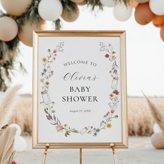 Wildflower en Baby Bottle Wreath Shower Welkom Poster