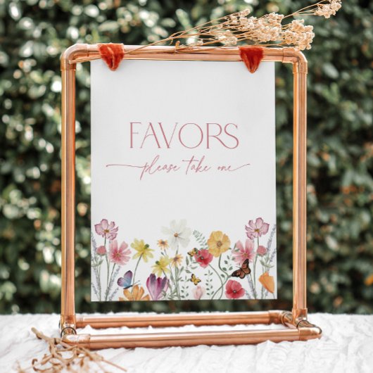Wildflower en Butterflies Love in Bloom Favors Reclamebord Met Voetstuk
