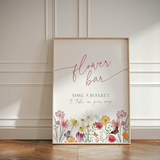 Wildflower en Butterfly Flower Bar Boeket Favoriet Reclamebord Met Voetstuk