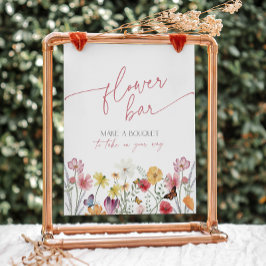 Wildflower en Butterfly Flower Bar Boeket Favoriet Reclamebord Met Voetstuk
