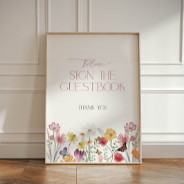 Wildflower en Butterfly Summer Guestbook Reclamebord Met Voetstuk