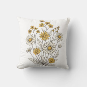 Wildflower en Daisy Bloemen Kussen Retro