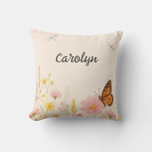 Wildflower en Dragonfly Baby Girl Nursery Kussen (Voorkant)