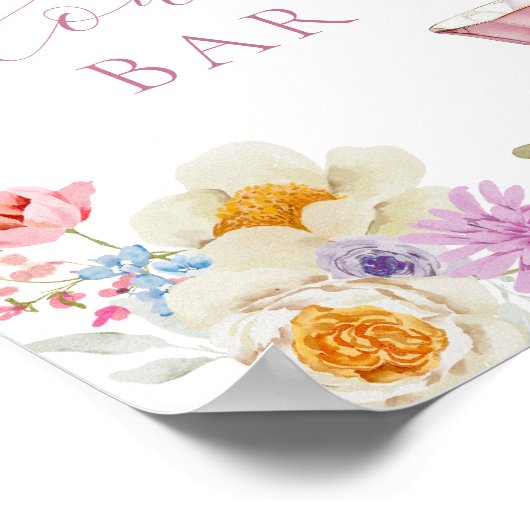 Wildflower en roze theekopjes Bloemenreep Poster (Hoek)