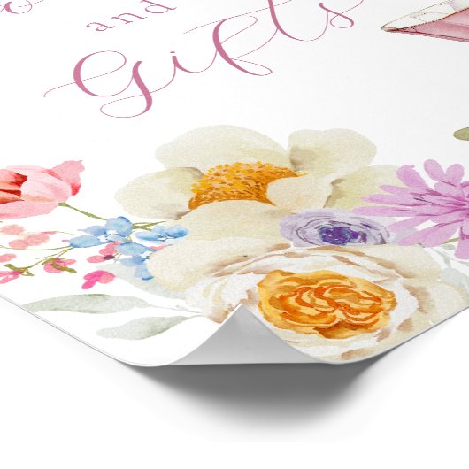 Wildflower en roze theekopjes boeken en geschenken poster (Hoek)