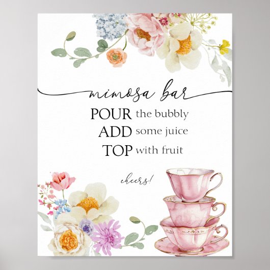 Wildflower en roze theekopjes Mimosa Sign Poster (Voorkant)
