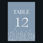 Wildflower en Vlinders Tafelnummer Kaart<br><div class="desc">Voeg een vleugje natuurschoon toe aan uw trouwtafel met onze Wildflower and Butterflies Table Number Kaart van het Dusty Blue Wildflower and Butterflies Collectie. Deze prachtige tafelnummerkaarten hebben een charmante weide van stoffige blauwe wilde bloemen en vlinders die een gevoel van rustieke charme en romance oproepen. Of u nu een...</div>