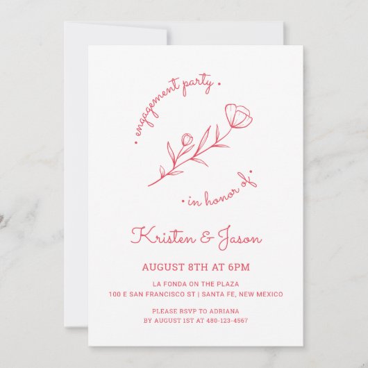 Wildflower Engagement Party Uitnodiging in Roos (Voorkant)