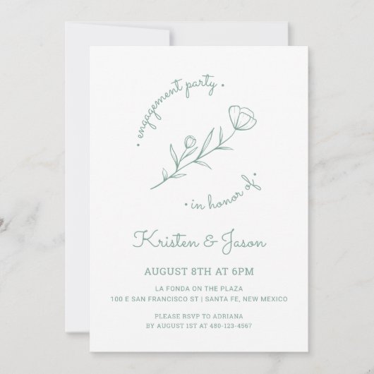 Wildflower Engagement Party Uitnodiging in Sage (Voorkant)