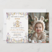 Wildflower Enkele Bunny Girl Verjaardagsfoto Kaart (Voorkant)