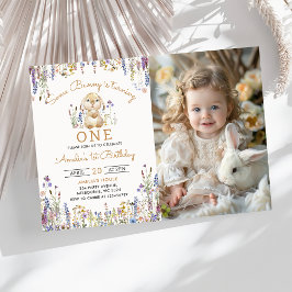 Wildflower Enkele Bunny Girl Verjaardagsfoto Kaart