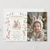 Wildflower Enkele Bunny Girl Verjaardagsfoto Kaart (Voorkant)