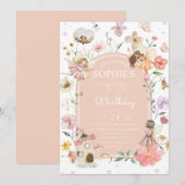 Wildflower Fairy 1e verjaardag partij Kaart (Voorkant / Achterkant)