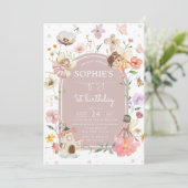 Wildflower Fairy 1e verjaardag partij Kaart (Staand voorkant)