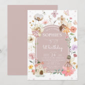 Wildflower Fairy 1e verjaardag partij Kaart (Voorkant / Achterkant)