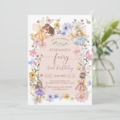 Wildflower Fairy First 1st Birthday Invitation Kaart (Staand voorkant)