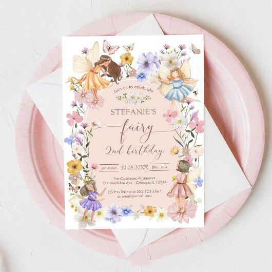 Wildflower Fairy First 1st Birthday Invitation Kaart