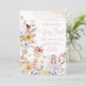 Wildflower Fairy First 1st Birthday Invitation Kaart (Staand voorkant)