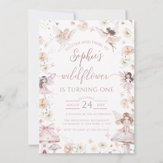 Wildflower Fairy First 1st Birthday Party Kaart (Voorkant)