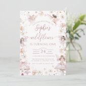 Wildflower Fairy First 1st Birthday Party Kaart (Staand voorkant)