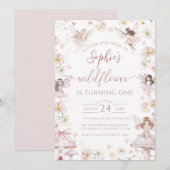 Wildflower Fairy First 1st Birthday Party Kaart (Voorkant / Achterkant)