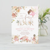 Wildflower Fairy Four Girl 4th Birthday Invitation Kaart (Staand voorkant)
