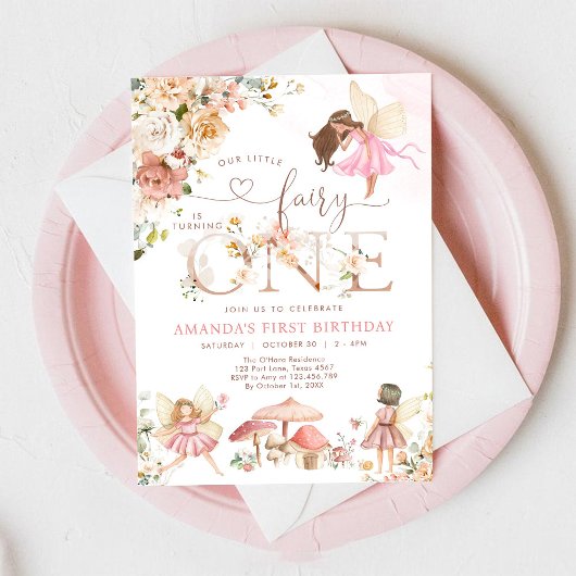 Wildflower Fairy One Girl 1st Birthday Invitation Kaart