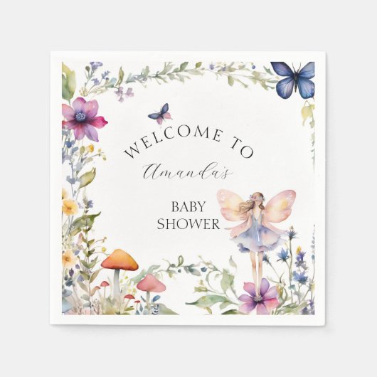 Wildflower Fairy tuin vlinder baby meisje douche Servet (Voorkant)