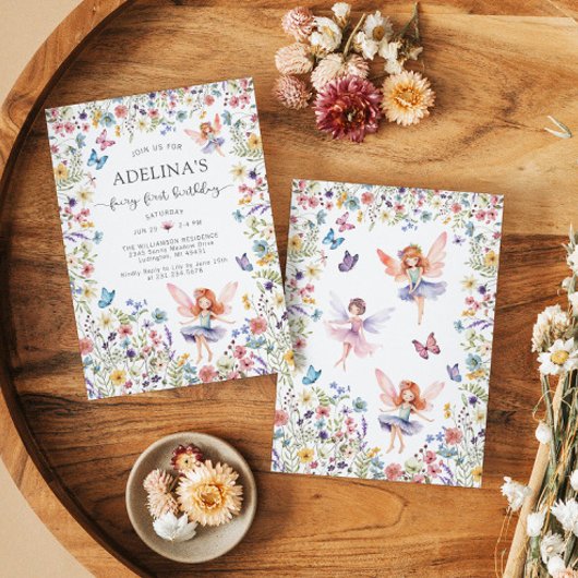 Wildflower Fairy Vlinder 1e Verjaardag Uitnodiging