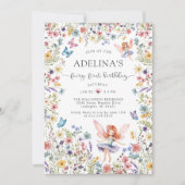 Wildflower Fairy Vlinder 1e Verjaardag Uitnodiging (Voorkant)
