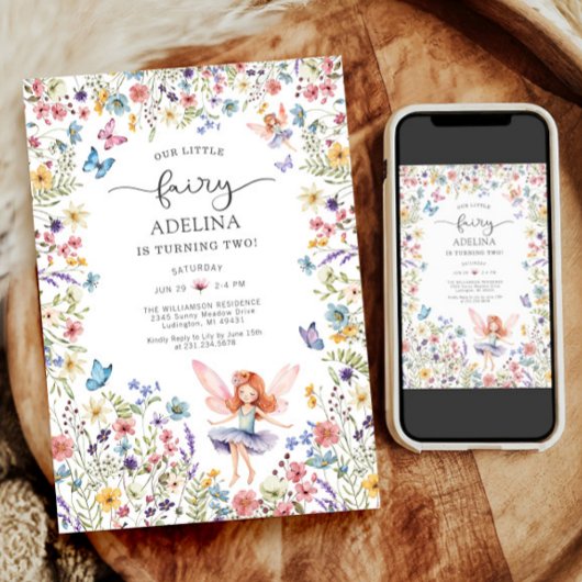 Wildflower Fairy Vlinder 2e verjaardag uitnodiging