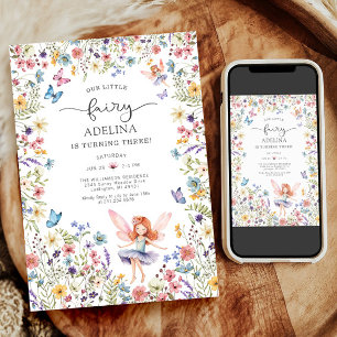 Wildflower Fairy Vlinder 3e verjaardag uitnodiging