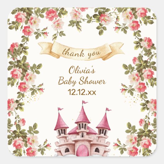Wildflower Fairytale Castle Baby Shower Thank You Vierkante Sticker (Voorkant)