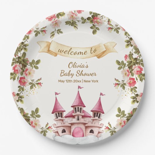 Wildflower Fairytale Castle Baby Shower Welcome  Papieren Bordje (Voorkant)